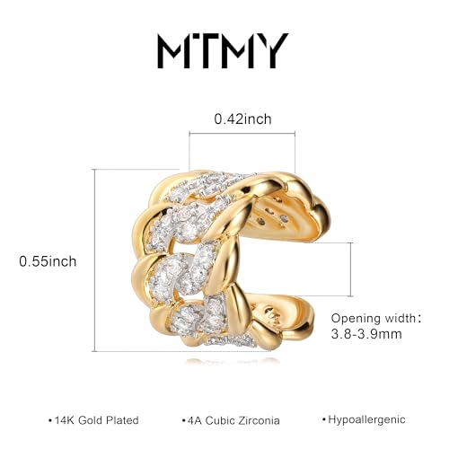MTMY Gold Ear Cuff Earring for Women 14K Gold Plated Cubic Zirconia Non-Pierced Clip on Cartilage Chunky Ear Cuffs Hypoallergenic Jewelry - style: twist