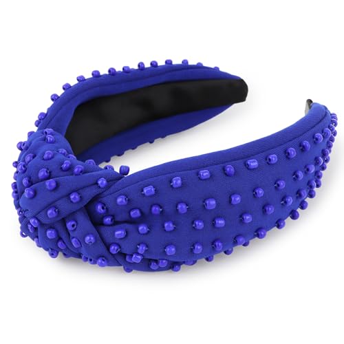 YISSION Royal Blue Knotted Headband for Women - Wide Beaded Hair Hoop, Stylish Hair Accessory for Daily Wear, Parties & Casual Outfits - color: Dark Blue