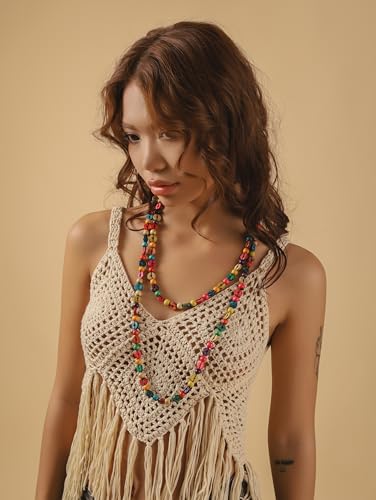 MINACHI Colorful Irregular Beaded Long Necklace, Coated Reflective Glass Beads, Bohemian Vintage Chunky Costume Jewelry for Women - style: Necklace NECK.007