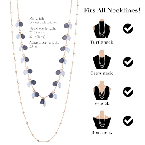 BULINLIN Layered Long Necklaces for Women Long Beaded Chain Necklace CostumeJewelry Mothers Day Gifts for Mom - color: Blue