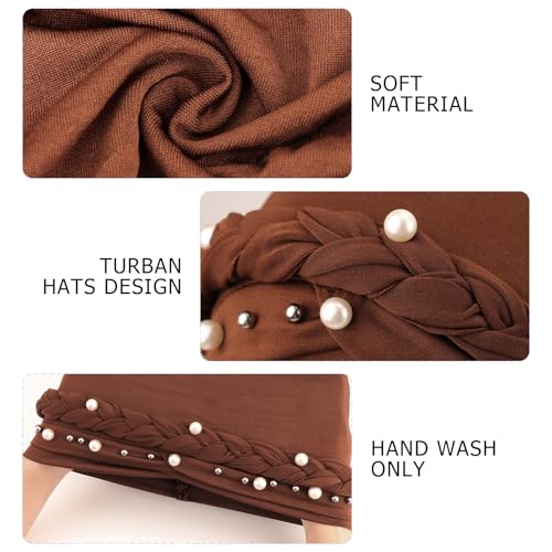 African Women Turban Caps Pre-Tied Twisted Turbans Head Scarf for Women Hair Wraps Cover Beanie Cancer Chemo Headwear - color: 1 Pack Twisted Braid A: Pearls Coffee