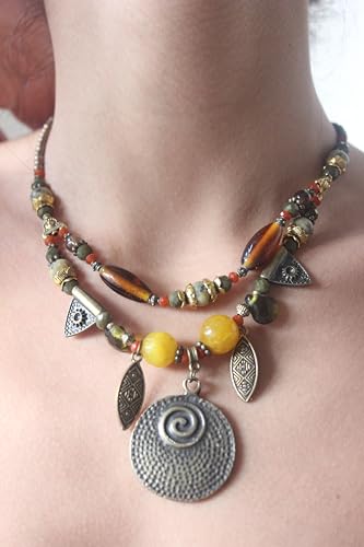 Boho bib necklace for women – Multi strand ethnic gypsy beaded statement jewelry