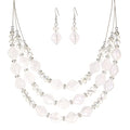 3 Layered Chunky Statement Necklace for Women Beaded Strand Necklaces with Earring Fashion Costumes Collar Necklace Jewelry Sets Gifts for Women - color: White