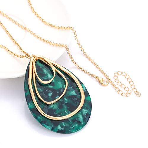 MOLOCH Long Necklace For Women Geometry Teardrop Acrylic Circle Pendant Necklace Statement Boho Acetate Resin Necklace Minimalist Gift - color: Dark green