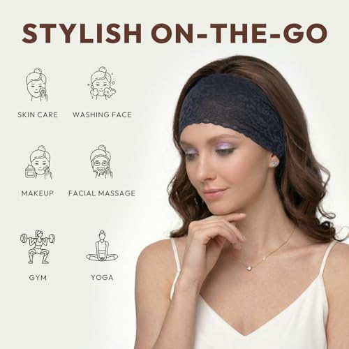 Aranya 3 Pack Classic Floral Lace Headbands - Vintage Wide Stretchy Hair Bands for Women & Girls - Soft Breathable Sheer Headwraps for Everyday, Spa, Facial & Sleeping - color: DenseFloralLace