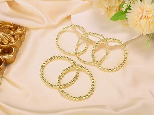 XIANNVXI 5PC Platinum Plated Silver Beaded Bracelet for Women Stretch Elastic Stackable Bead Ball Bracelet Trendy Set Women Dainty Jewelry - color: Gold A