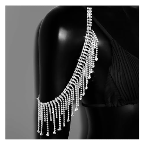 Rhinestone Shoulder Chain Jewelry Crystal Tassel Arm Chain Sexy Festival Rave Bridal Wedding Arm Chain Jewelry for Women - color: Silver
