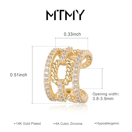 MTMY Gold Ear Cuff Earring for Women 14K Gold Plated Cubic Zirconia Non-Pierced Clip on Cartilage Chunky Ear Cuffs Hypoallergenic Jewelry - style: chain / pair