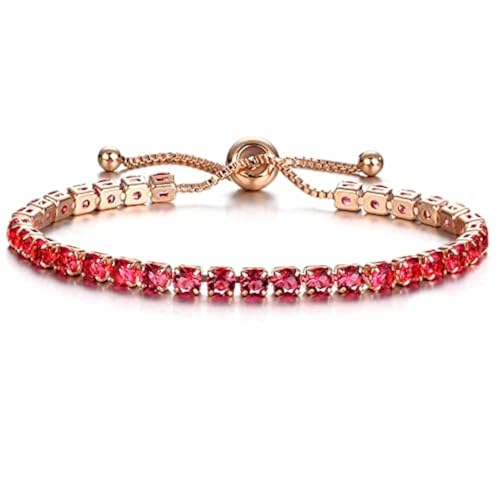 CiNily Adjustable Tennis Bracelets for Women Teen Girls Rainbow Cubic Zirconia Bracelet 14K White Gold Plated Hypoallergenic Slider Bracelet Jewelry Gift - color: Adjustable bracelet-rose gold+red