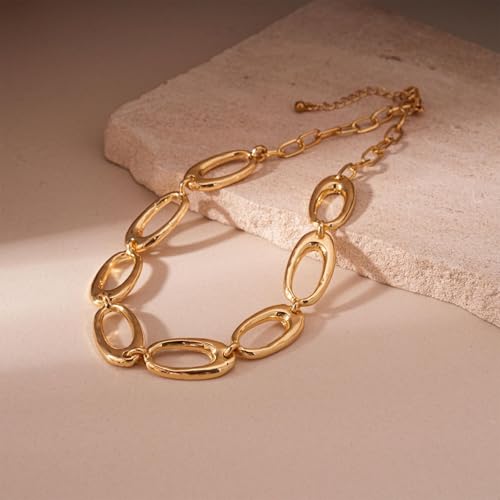Long tiantian Chunky Gold Necklace Stack Chain Necklaces for Women Statement Layered Paperclip Choker Necklaces Statement Necklace for 80s 90s & Night Out Outfits Paperclip Style Fashion Jewelry - color: A3：chunky chain choker