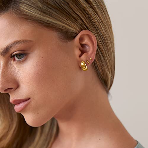 PAVOI 14K Gold Plated 925 Sterling Silver Post Huggie Earrings | Gold Dome Huggie Hoop Earrings for Women - style: White & Yellow Pack
