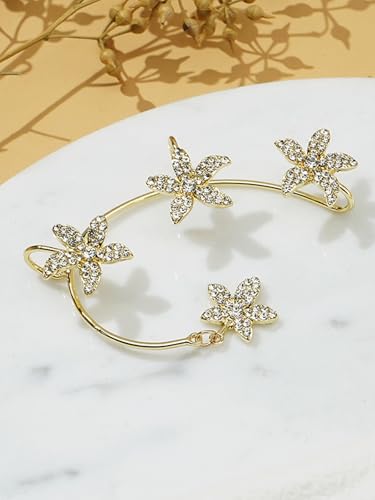 2Pcs Rhinestone Butterfly Earrings Ear Cuffs Non-Pierced Fake Earrings Butterfly Climber Wrap Around Earring Dainty Adjustable Ear Clip Jewelry for Women - color: Style11-gold