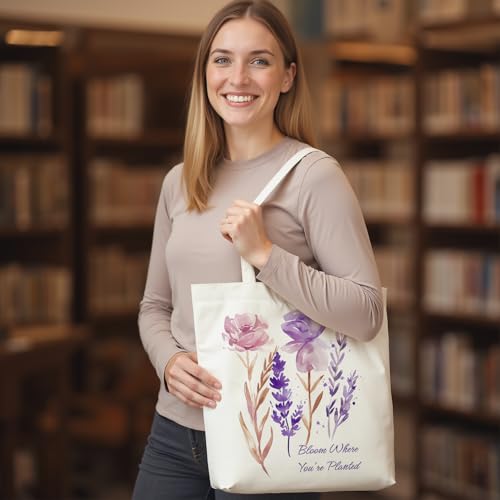 itgowisa Canvas Tote Bag for Women, Tote Bag with Zipper Inner Pocket, Zippered Canvas Bag for Shopping Work Grocery Everyday - style: Romantic Healing Style