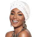 African Women Turban Caps Pre-Tied Twisted Turbans Head Scarf for Women Hair Wraps Cover Beanie Cancer Chemo Headwear - color: 1 Pack Twisted Braid A: Pearls White