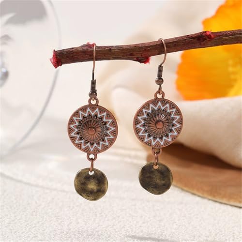 Handmade 70s 80s Retro Bohemian Teardrop Pearl Hollow Flower Wooden Leverback Dangle Drop Earrings Disc Round Bead Hook Earrings For Women