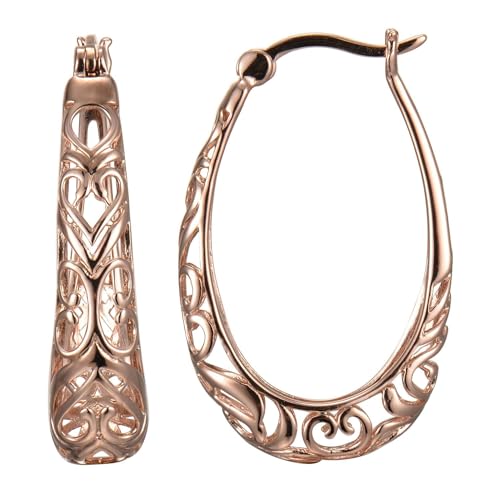 Amazon Collection Sterling Silver Filigree Oval Hoop Earrings - color: Rose Gold