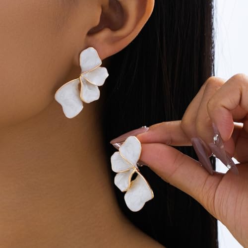 Chunky Earrings Big Statement Earrings for Women Trendy Large Floral Ginkgo Leaf Flower Earring Irregular Long Drop Dangle Earrings Chunky Jewelry - style: 1 - White