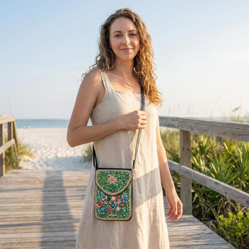 Small Crossbody Bags for Women Designer Cell Phone Bag Boho Shoulder Wallet Purse - color: Tree-green
