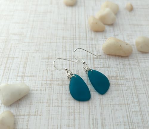 Popular Recycled Sea Glass Earrings on Sterling Silver Hooks - color: Ocean Blue