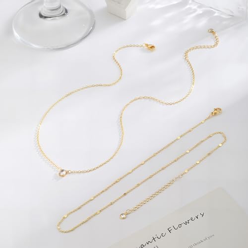 Layered Gold Necklace for Women Trendy 14K Gold Plated Heart CZ Pendant Layered Gold Necklaces Set Coin Choker Necklaces Simple Circle Cubic Zirconia Pearl Necklace Stack Herringbone Paperclip Chain Jewelry Set - style: 2PCS-Dotchain zircon-GD