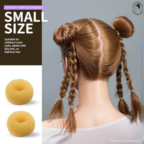 Teenitor Hair Bun Maker Set, 7 Pieces Bun Donuts for Hair(1 Extra-Large, 2 Large, 2 Medium, 2 Small), 5 Elastic Bands, 20 Hair Pins, Gold - color: Gold