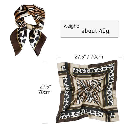 CHUNG Women's Scarf Hair Bandanas Square 27.5" Satin Wrap Fashion Pattern Scarves Emulation Silk Handbag Ribbons Necktie - color: Brown Leopard-103#