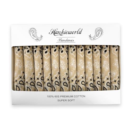Bandanas Gift Set 12 Pack Soft Thin Handfeel Cotton Bandanna Scarf for men - color: Beige