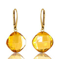 Leverback Dangle Earrings for Women – Gold-Plated 925 Silver Drop Earrings with Natural Yellow Baltic Amber Piece, Lightweight Jewelry with Secure Closure for Everyday Elegance - color: Faceted Cushion