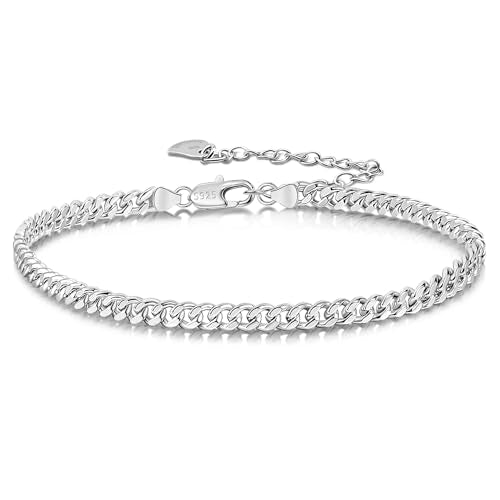 Dankadi 925 Sterling Silver Anklets Bracelet Women/Men Waterproof Simple Durable Chopin Chain/Cuban Link/Figaro/Box/Twist Rope Chain For Beach Foot Jewelry Gift - color: 3MM Cuban Chain, size: 30cm