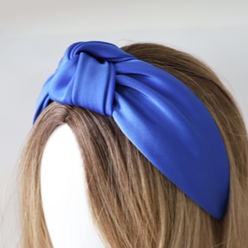 Satin Wide Knotted Headbands for Women Fashion Headband Non Slip Head Bands Hair Accessories(Royal Blue) - color: Royal Blue