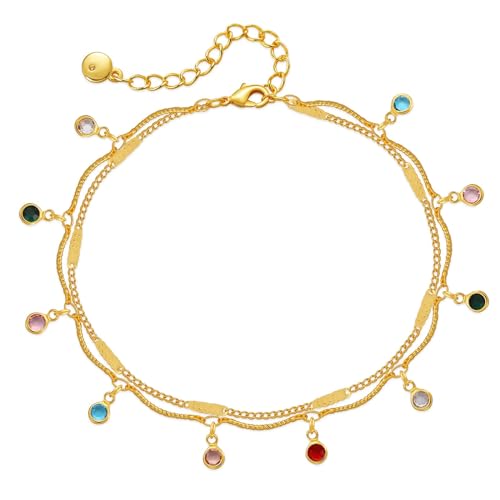 Yumikoo 18k Gold Plated Anklet Ankle Bracelets for Women - style: Colorful Round Pendant