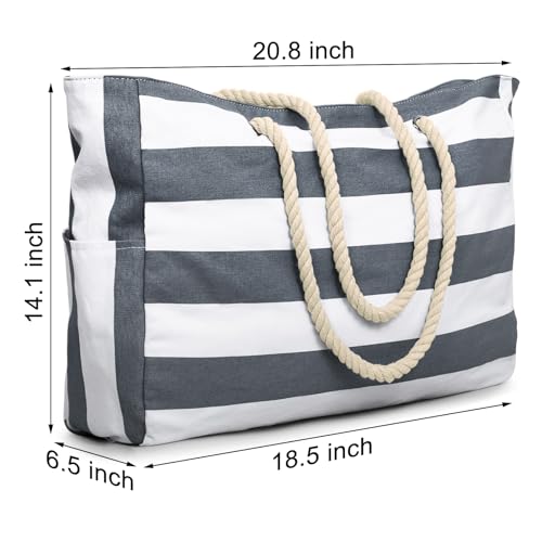 Becokan Beach Bag Large Beach Tote Bag for Women Waterproof Sandproof Swim Pool Bag With Zipper - color: Dark Grey