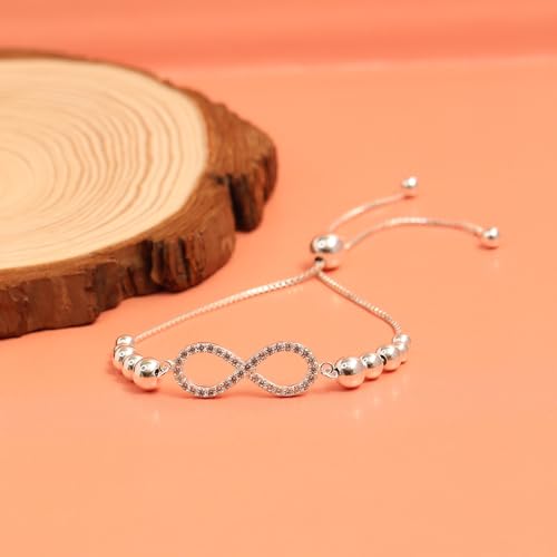 LeCalla 925 Sterling Silver Bolo Bracelet | Women's Italian Handmade Solid Adjustable Bolo Slider Bracelet | Lightweight Chain Bracelet Jewelry for Wife Girlfriend Her - color: Bead Ball CZ Infinity