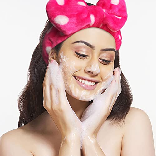 Hairizone 2 Pack Makeup Headbands for Washing Face Shower Spa, Soft and Cute Big Bow Hair Bands for Women and Girls (Light Blue/Roseo) - color: Light Blue+Roseo