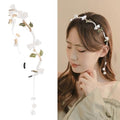AHONEY White Flower Headband for Women Girls Hair Vine Leaf Boho Headband Wedding Fairy Accessories Headpiece Bridal Crown - color: White