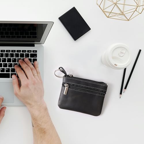 Coin Purse for Men,Coin Pouch for Men,Genuine Leather Mens Tray Purses Coin Purse Cash Change Wallet Key Holder Money Pouch (Black) - color: Black