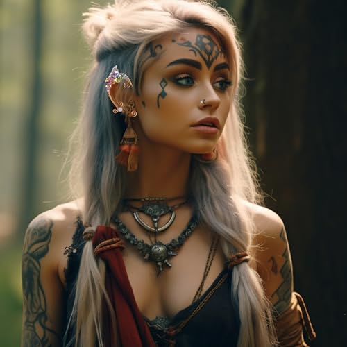 Elf Ear Cuffs, OwMell Handcraft Silver Pointed Fairy Elven Cosplay Fantasy Costume Bridal Wedding Earrings for Non Pierced Ears - style: Colorful Flowers