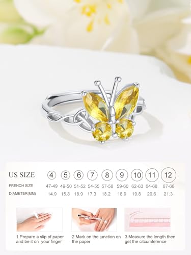 Custom4U Personalized 1-4 Birthstone Rings for Women Promise Rings for Her Sterling Silver Mothers Ring Customized Cubic Zirconia Stones Wedding/Valentine's Day/Mother's Day Jewelry Gift for Mom Wife - color: E11-Nov Butterfly-Silver