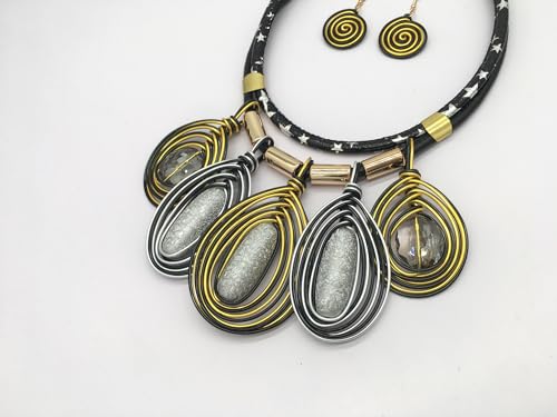 Statement African Necklace For Women African Jewelry Costume Earring Sets Tribal Fashion Colorful Big Rhinestone Crystal Pendent Collar Choker Bold Chunky Bib Handmade - color: B silver