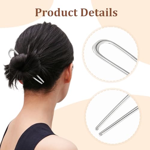 AWAYTR 3Pcs French Hair Pins for Women - Metal Hair Forks for Elegant Bun, Twist & Chignon Hairstyle Accessories (U+Black+Gold+Sliver) - color: U+Black+Gold+Sliver