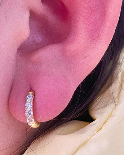 316L Surgical Stainless Steel Huggie Hoop Earrings with Cubic Zirconia, 10G 12G 14G 8-20mm Cartilage Lobe Earrings, 14G Piercing Jewelry - style: 10G 8mm Gold Clear CZ