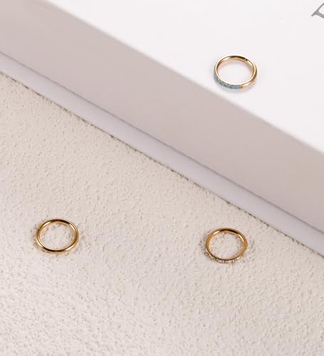 3pcs Nose Rings Hoops - 316L Surgical Steel Nose Hoops 16G/18G/20G CZ Opal Turquoise Clicker Septum Nose Ring Lip Helix Cartilage Hoop Earring Daith Rook Conch Body Piercing Jewelry for Women Men 6mm 8mm 10mm - color: Gold, size: 16 gauge(1.2mm)-8mm