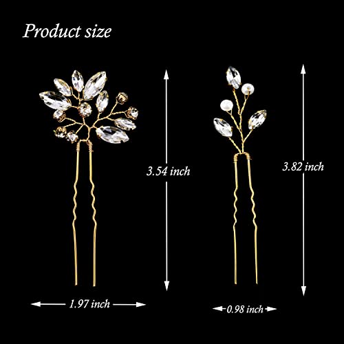 6 Pieces Bride Hair Pins Rhinestones Gold Hair Accessories for Women Crystal Wedding Hair Piece for Bride Women Girls Bridesmaids (Gold) - color: Gold