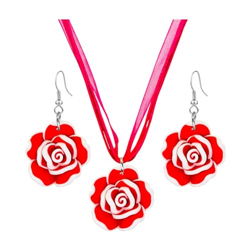 4 Pairs Tropical Bohemian Dangle Earrings For Women Hawaii Plant Daisy Flower Drop Earrings Set - color: red
