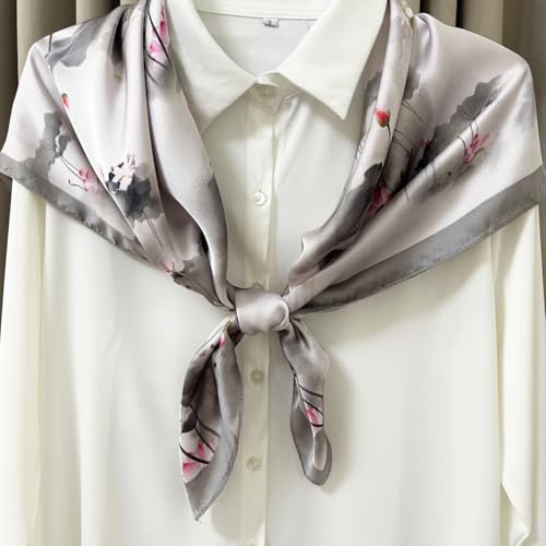 Julunar Silk Like Head Scarf for Women - Satin Large Hair Scarves - 35" Square Silk Hair Wrap for Sleeping with Gift Packed - color: A024-1 Lotus Leaf
