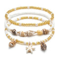 Boho Beads Beach Layered Anklet Set for Women, Handmade Gold Starfish Pearl Shell Anklets Summer Ocean Accessories Jewelry Gift - color: Conch