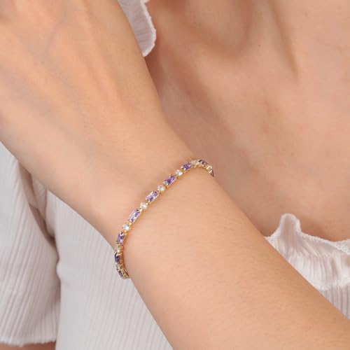 CiNily Adjustable Tennis Bracelets for Women Teen Girls Rainbow Cubic Zirconia Bracelet 14K White Gold Plated Hypoallergenic Slider Bracelet Jewelry Gift - color: Gold-Purple white cz