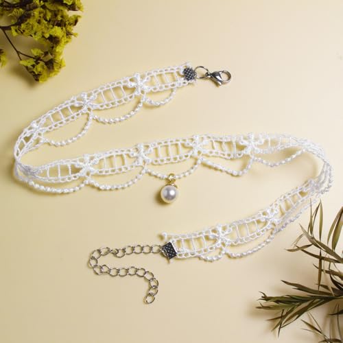 Nova&Aria Chokers Set For Women Heart Choker Necklaces Flower Pendant Velvet Cute Pink Turquoise Blue White Black Choker Necklace Christmas Colorful Lace Chokers - color: White-A
