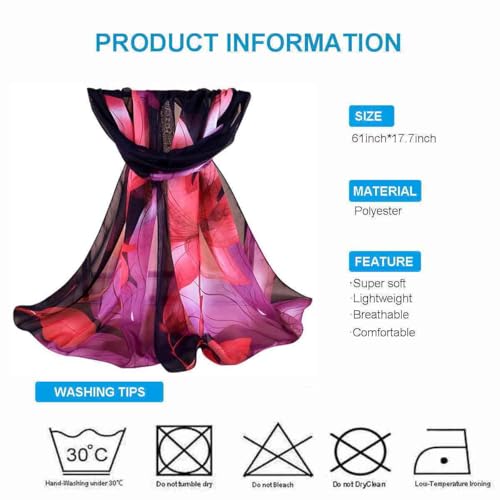 Xyueanlo Women's Chiffon Scarf Lightweight Scarves Fashion Elegant Floral Print Scarfs Shawls - color: Flower Red Black