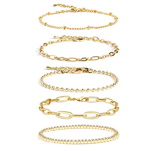 Waterproof Gold Chain Bracelet For Women Non Tarnish,14K Gold Plated Link Dainty Bracelets Stake Layered Bracelet Set Hypoallergen Gold Jewelry - color: Style-4